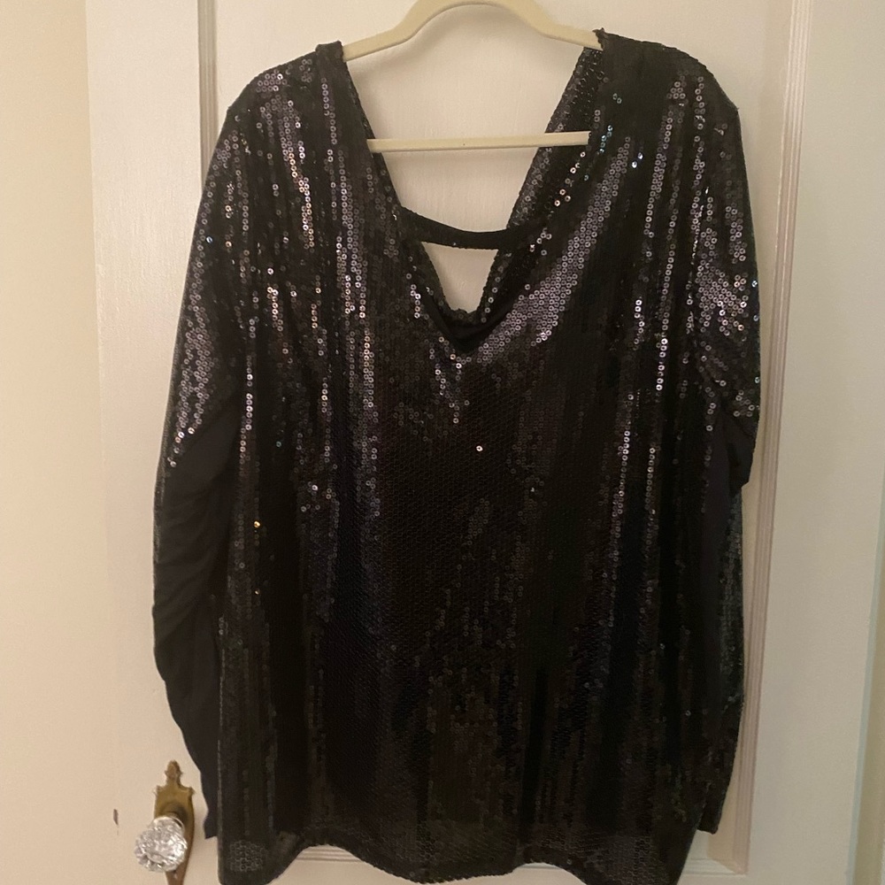 Sequin Black Lined Blouse - Like New